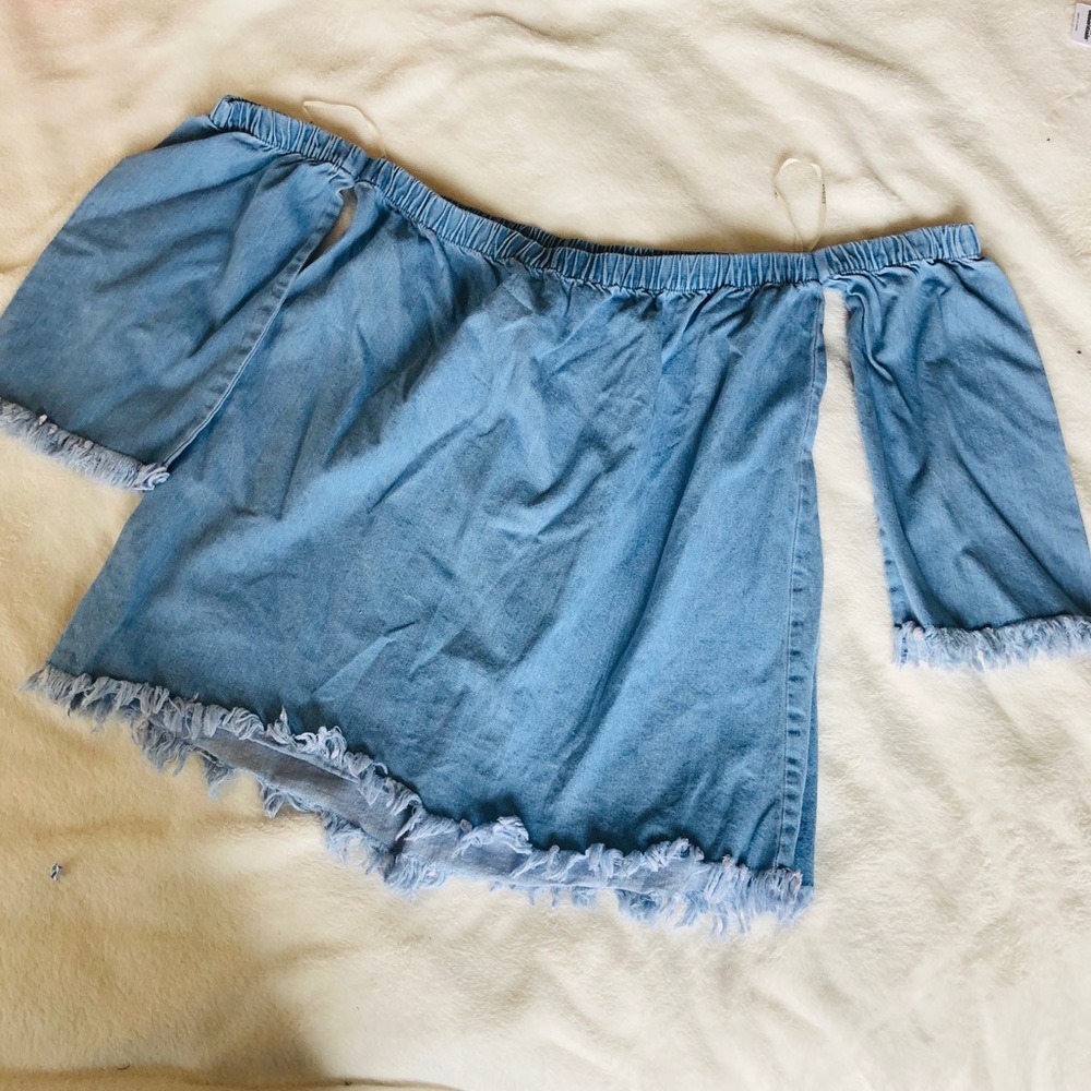 Sweet Wanderer Shoulder-less Denim Top SZ L